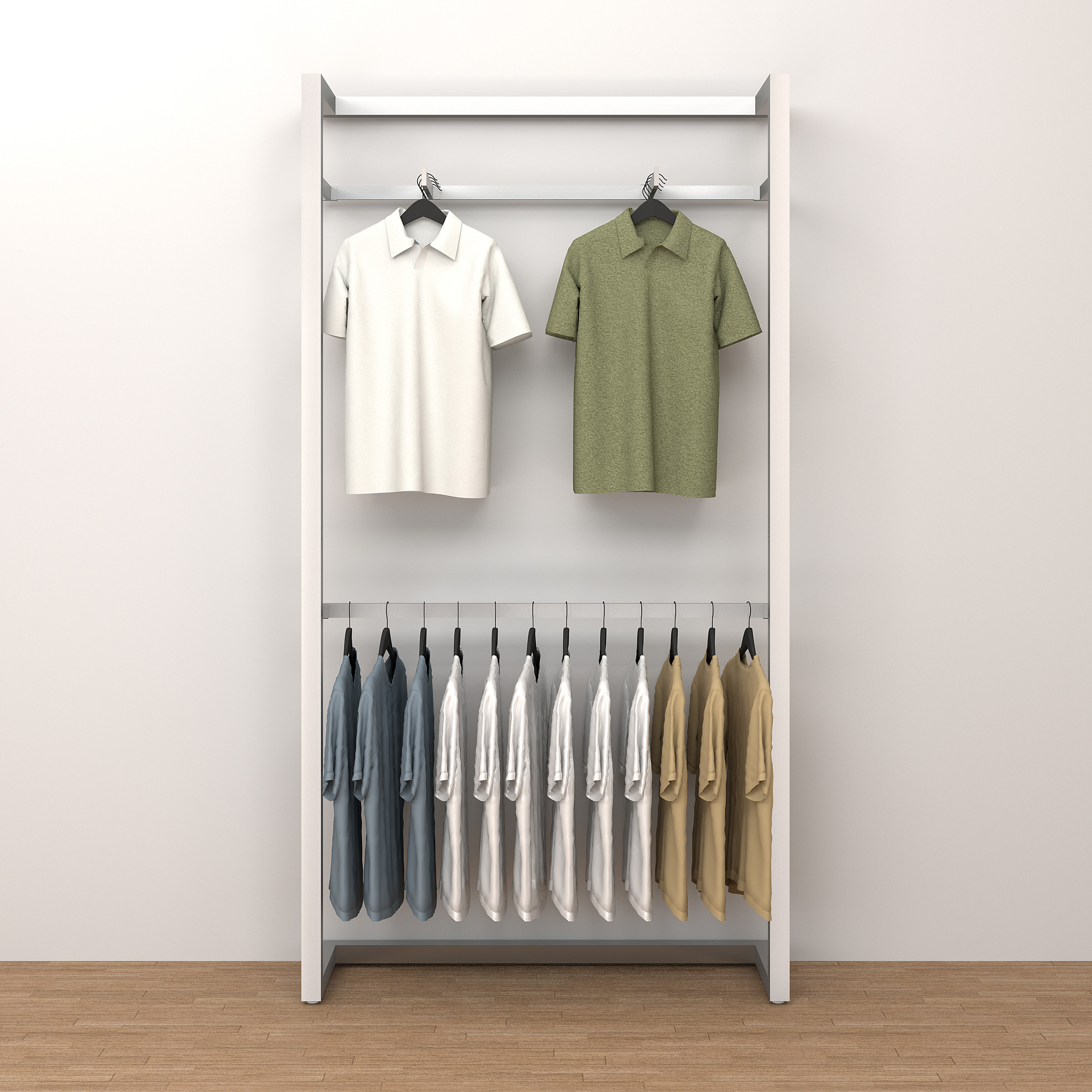 Clothing Wall Display with Hang-Rail and Two 12" Faceouts - Chrome - Image 3