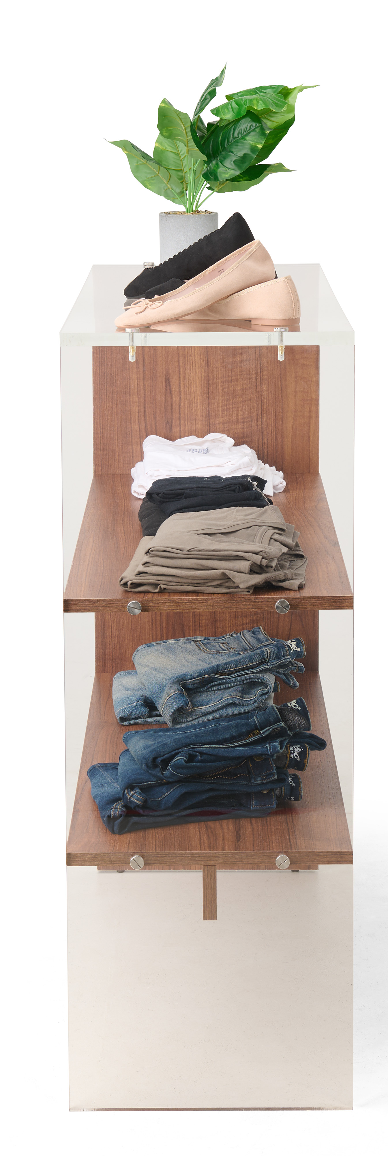 36"h Shelving Display w/ 3 Tiers, Recycled Acrylic, Eco-Friendly - Walnut - Image 2