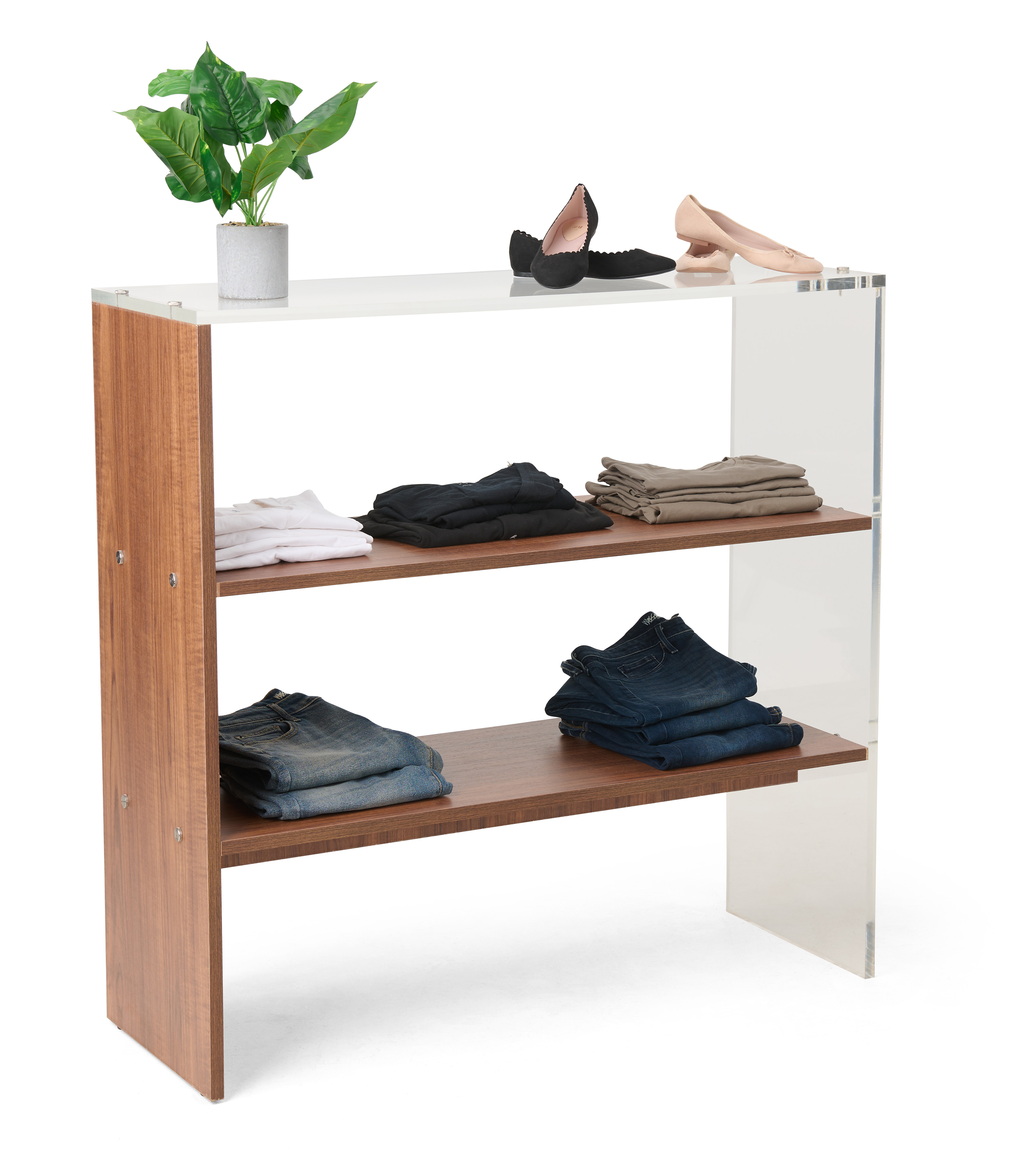 36"h Shelving Display w/ 3 Tiers, Recycled Acrylic, Eco-Friendly - Walnut - Image 7