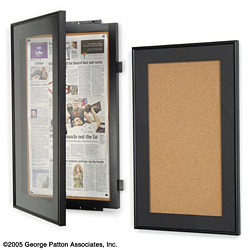 Locking Newspaper Bulletin Boards w/ Mat has Satin Black Finish