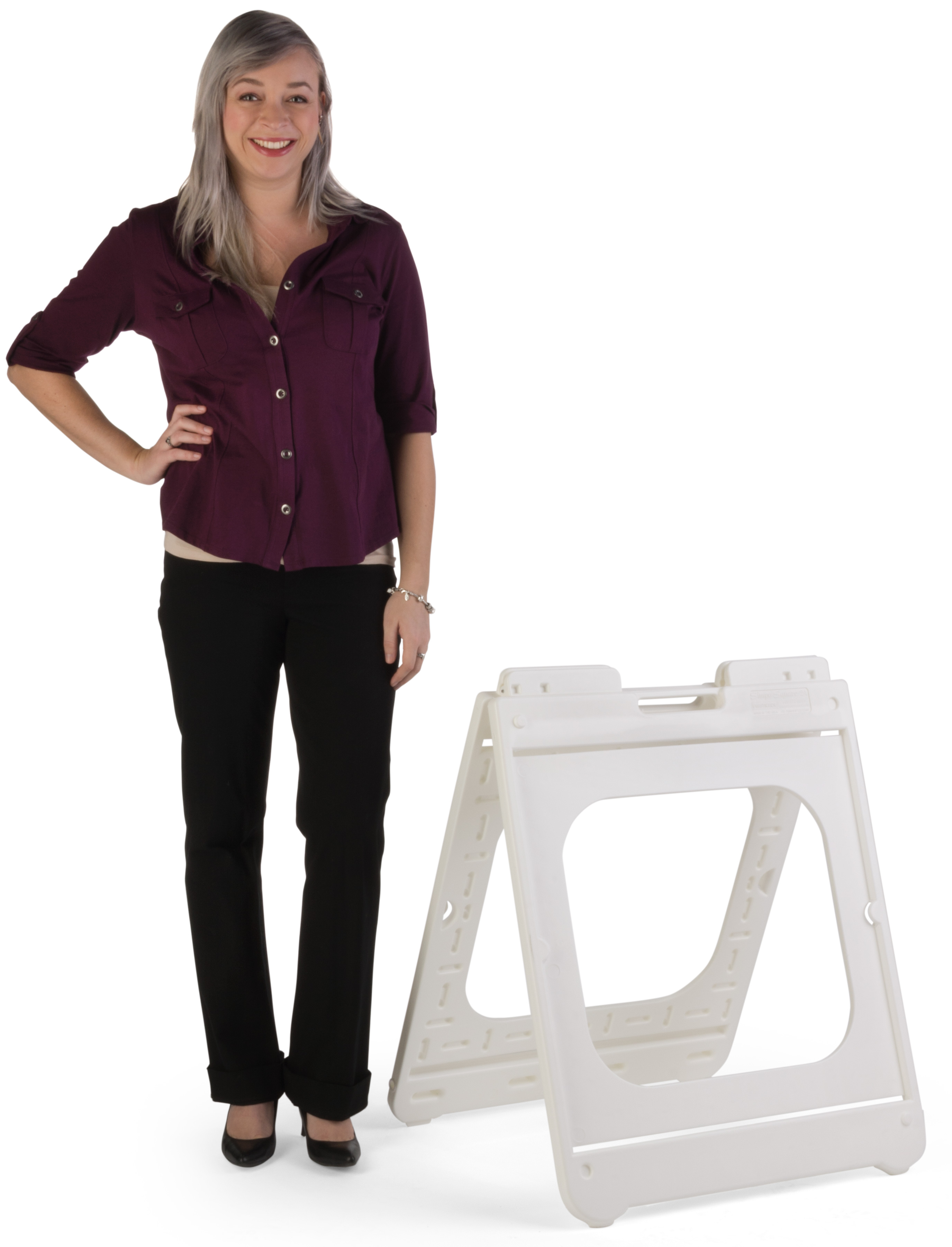 24" x 24" A-Frame Sidewalk Sign Stand, Double Sided, Frame Only - White - Image 3