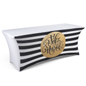 black and white striped feliz navidad stretch 6' preprinted table cover