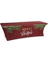 8’ “Merry Christmas” fitted table cover with stretch fabric construction