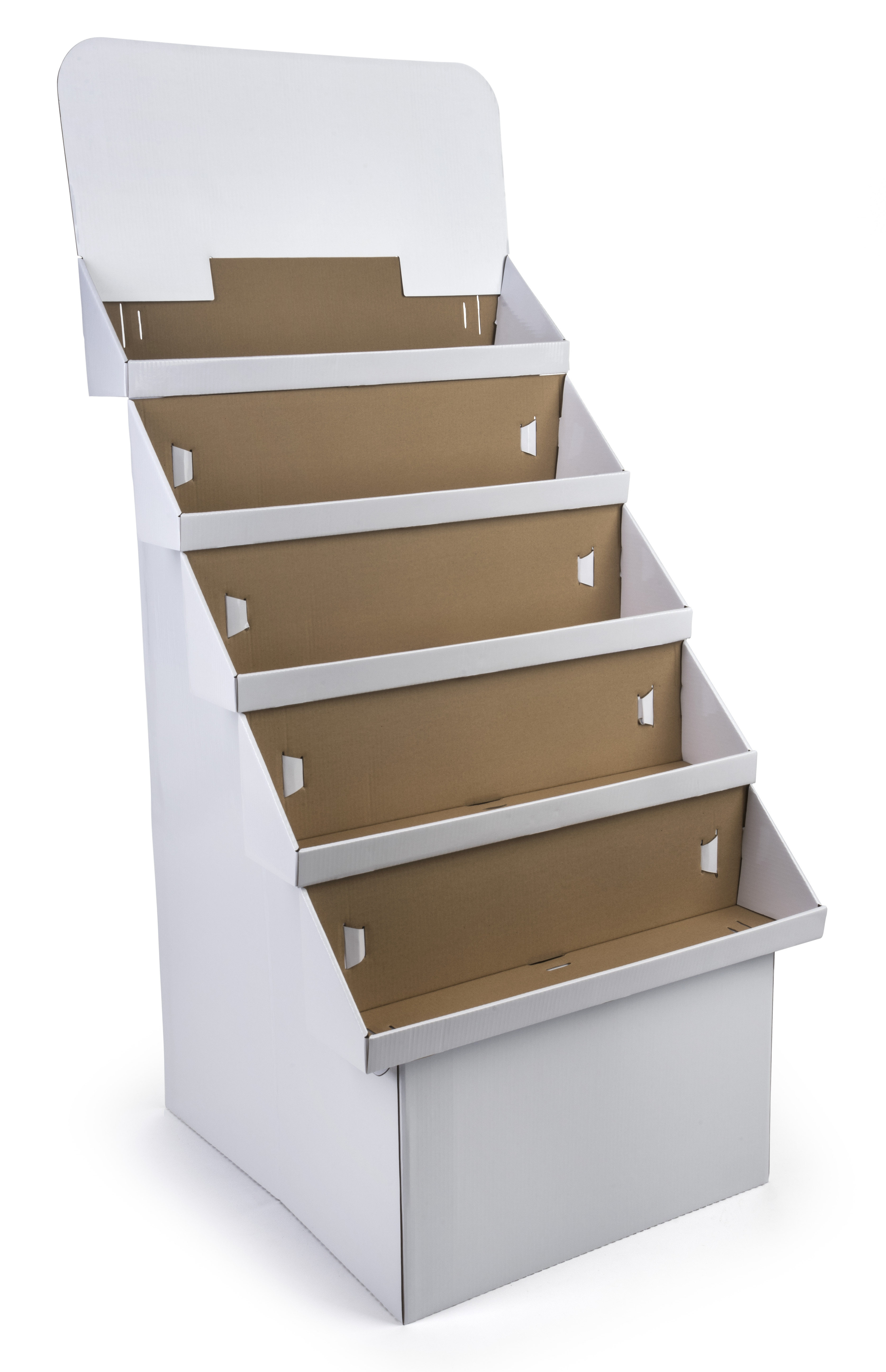 Cardboard Display for Floor, 5 Tiers, Removable Header - White