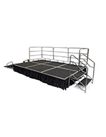 Complete Event Stage Kit - Three Platforms, Ramp, Stairs with Two Steps, Railings, and Black Skirts