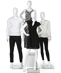 Group of four abstract mannequins with bright white finish