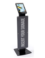Black Microsoft Surface kiosk stand with graphic