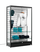 Slatwall display case with LED top lights