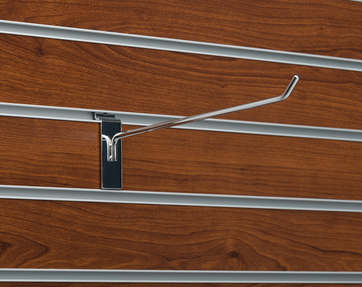 10” Metal Slatwall Peg Hook, 30° Angled Tip, Set of 25 - Chrome - Image 2