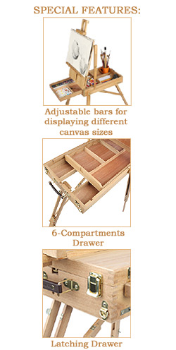 Folding Artist Easel with Storage Drawer Adjustable Tabletop Easel Box Portable Outdoor Painting Display Artwork and Photographs for Canvas Drawing Book Stand Wood Easel
