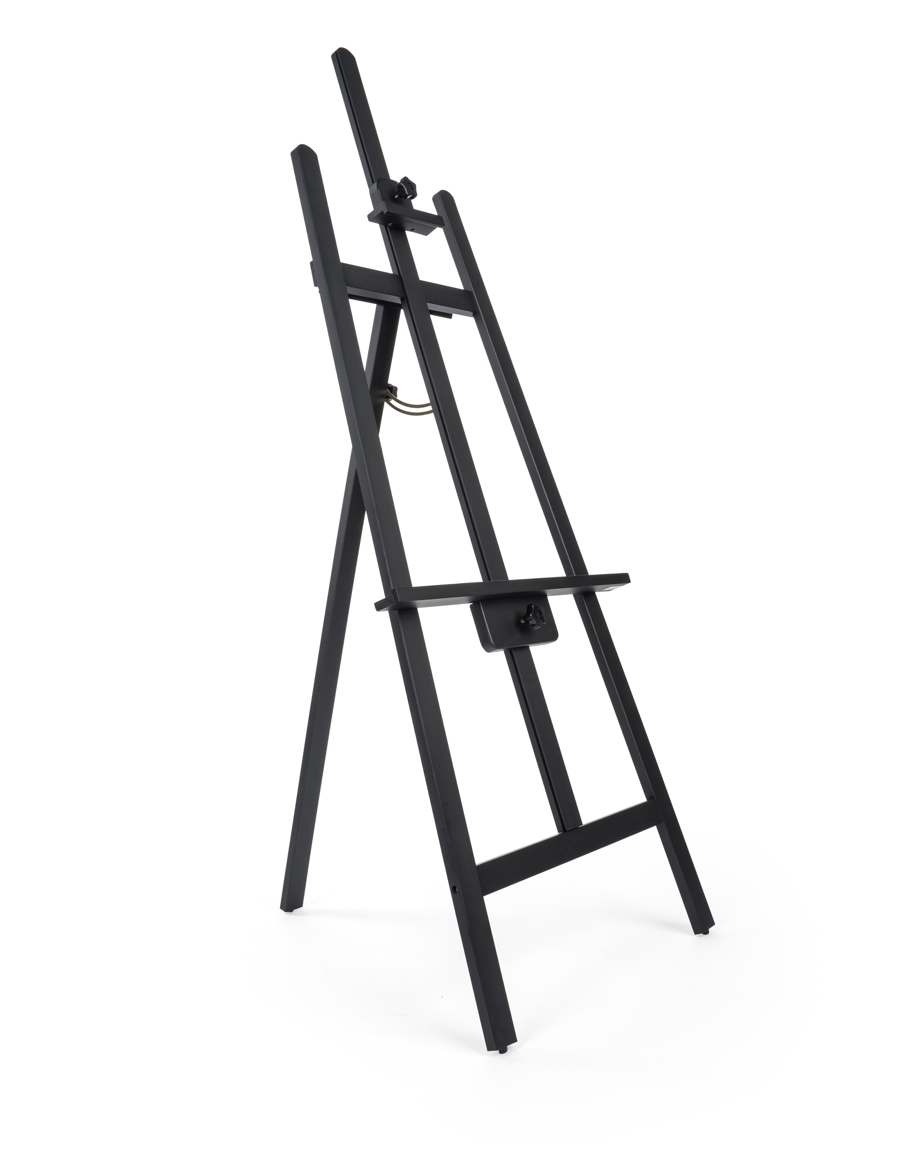 Wood Easel for Floor with Adjustable Top Clamp and Bottom Support Bar -  Black