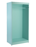 Light blue modern open armoire clothing display