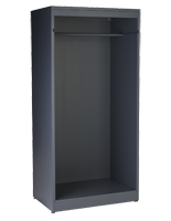 Modern open clothing display armoire with garment rail