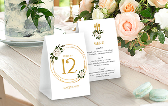 Custom table tents for weddings and special event decoration