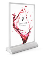 Tabletop LED sign holder with dye-sub printed graphics