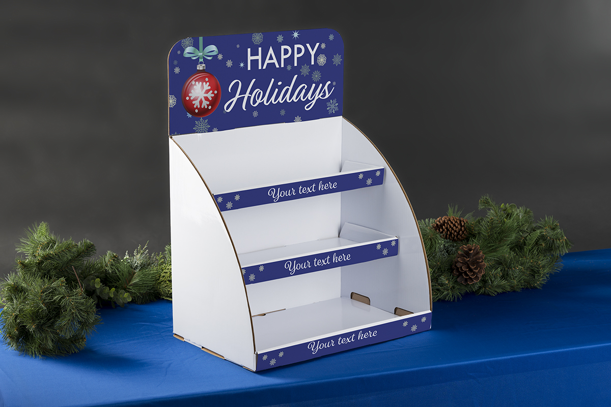 Cardboard Display Table Holiday Cardboard Table Display | Personalized Shelf Text | Displays2Go