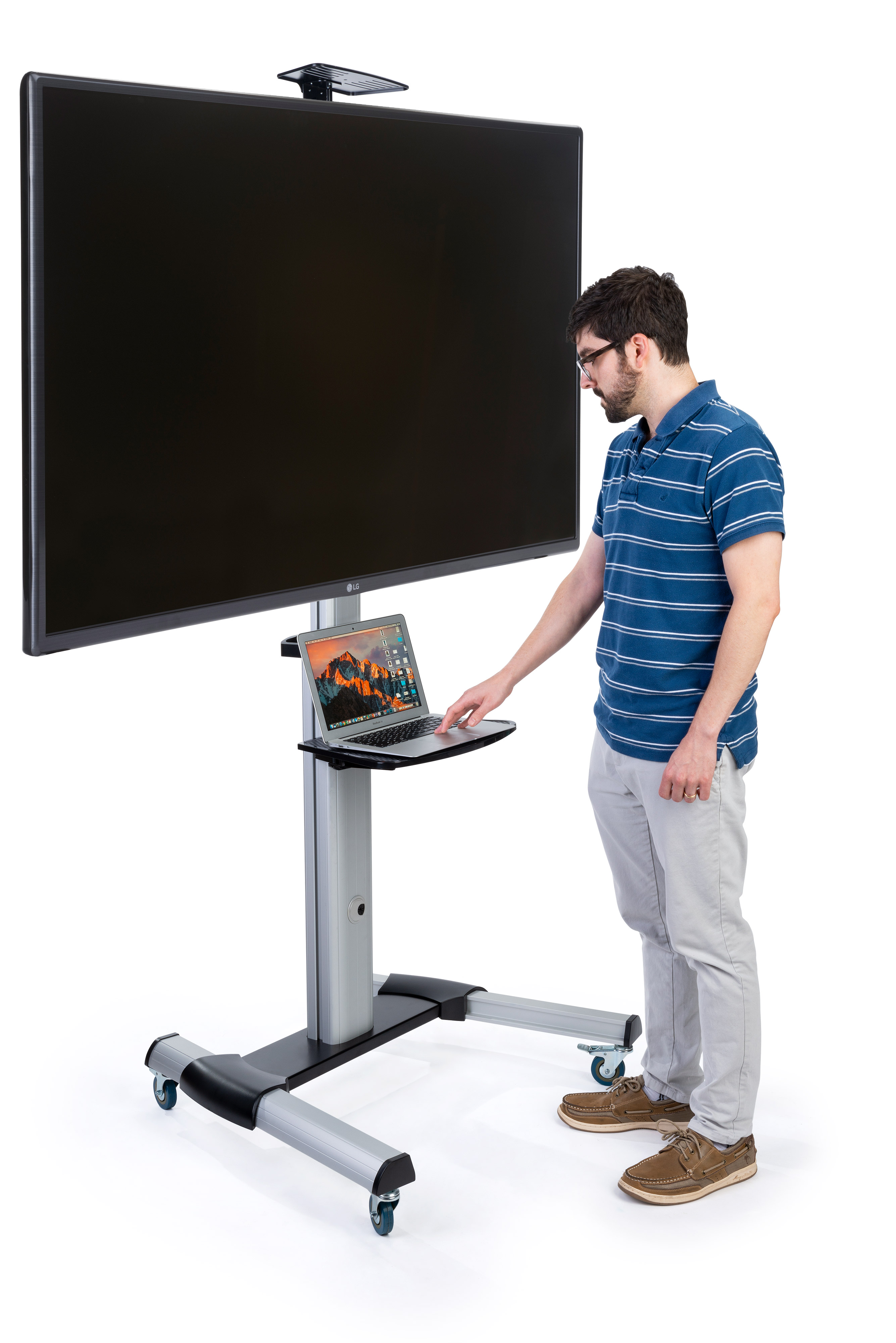 TV Stand with Camera Tray and AV Shelf, Wheels - Image 9