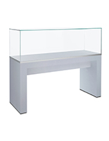 Glass display table case with frameless glass area