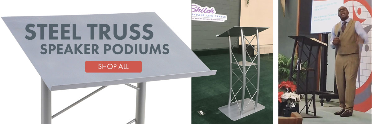 Rugged steel truss lecterns provide strength and fortitude for public speakers