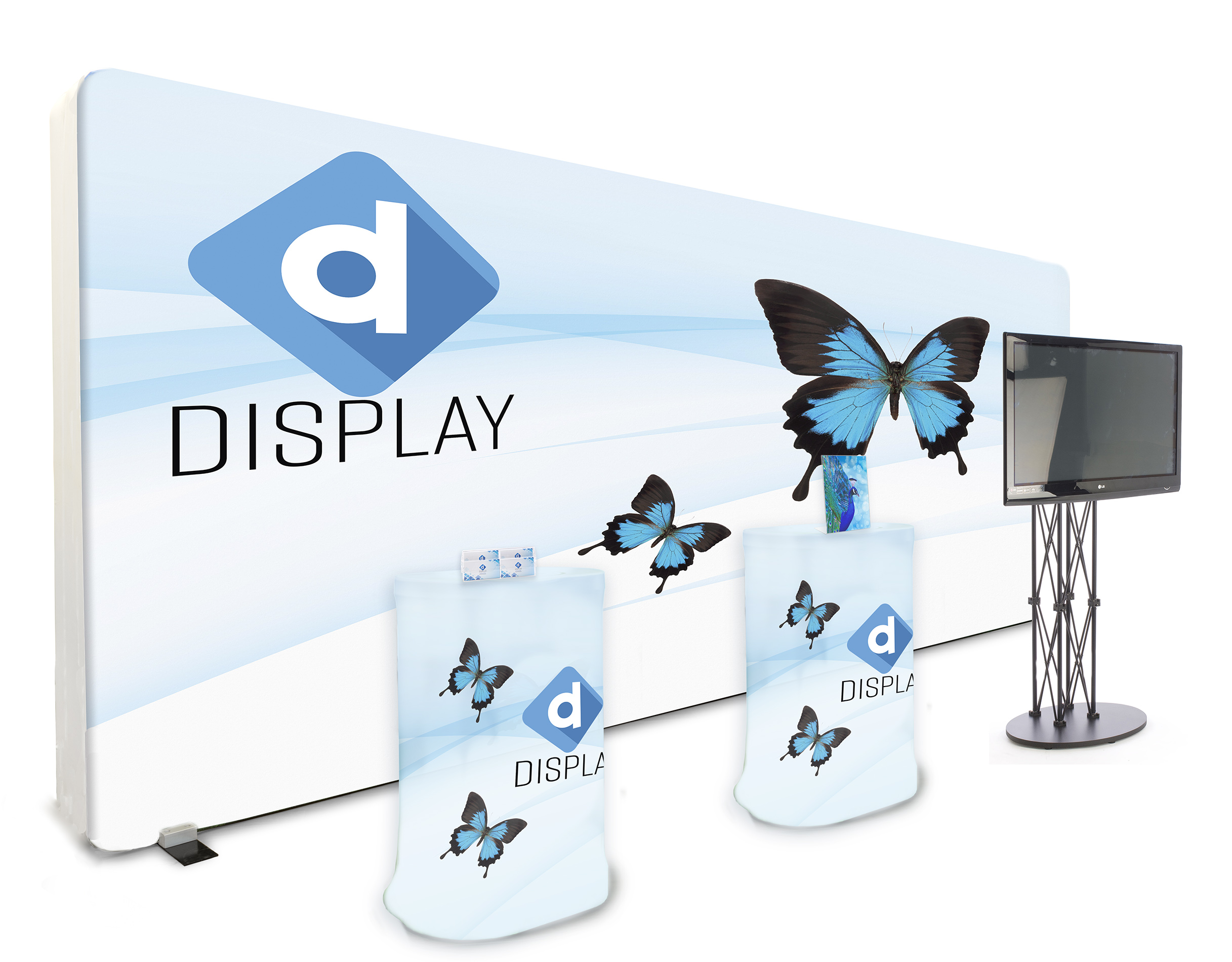 20' Booth with TV Stand | 2 Cases Double as Counters | Displays2Go