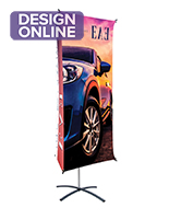 Tri-banner stand measures 36 inches wide by 74 inches tall