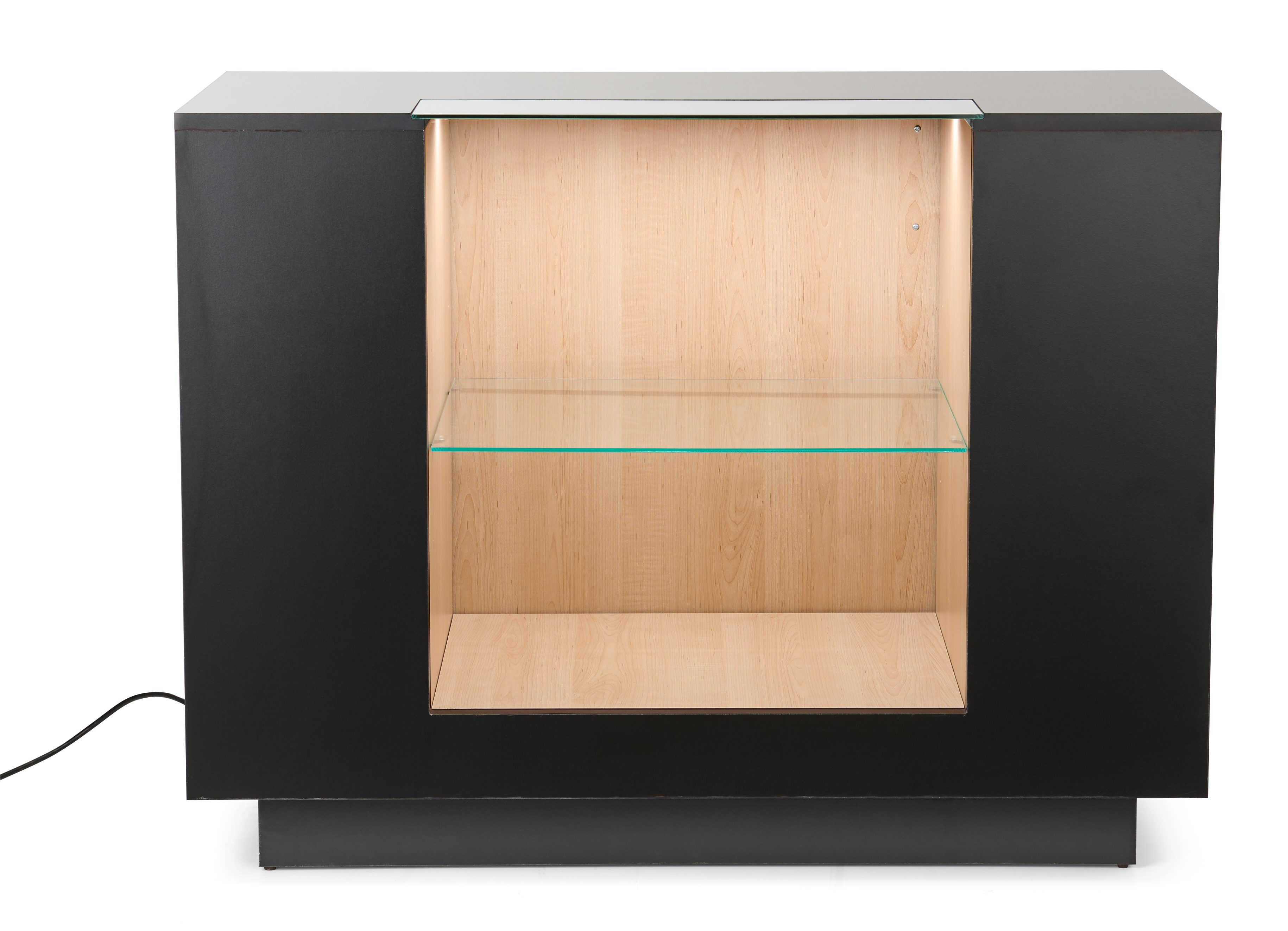 47"w Tempered Glass Showcase, LED Light Strip, Locking Door, Rear Storage - Black - Image 2
