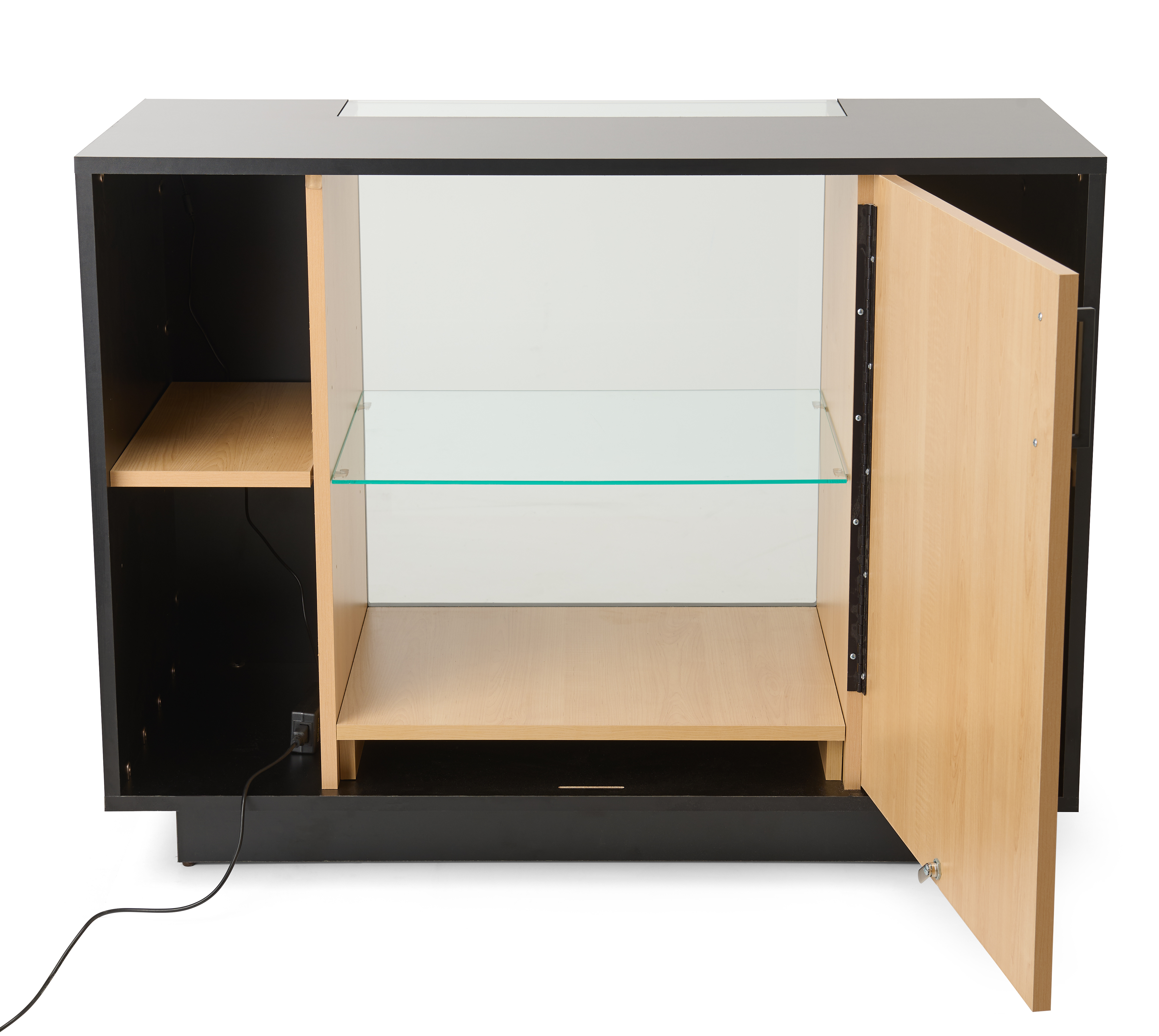 47"w Tempered Glass Showcase, LED Light Strip, Locking Door, Rear Storage - Black - Image 5