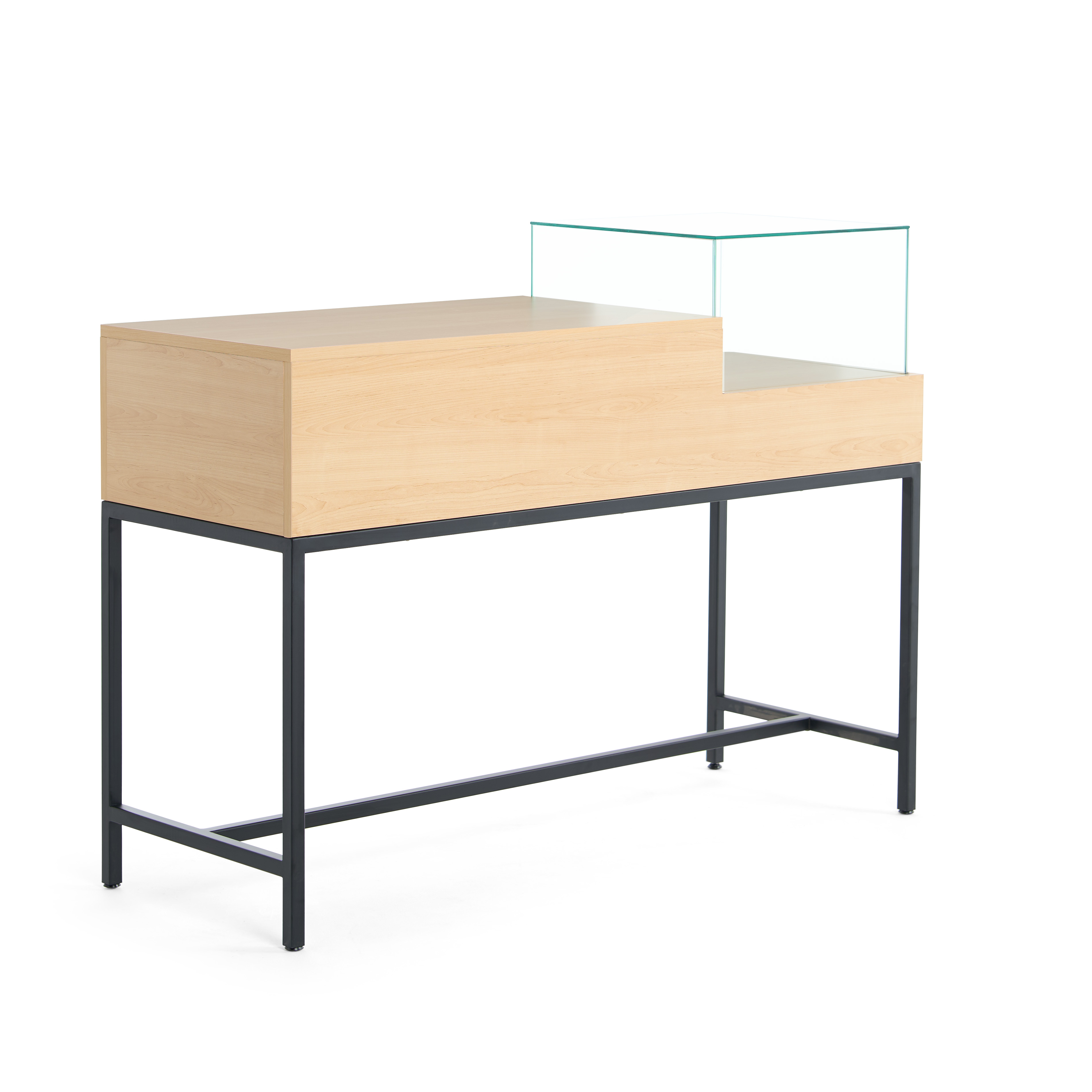 54" Retail Showcase Display Table with Tempered Glass, Locking Drawer - Maple - Image 2