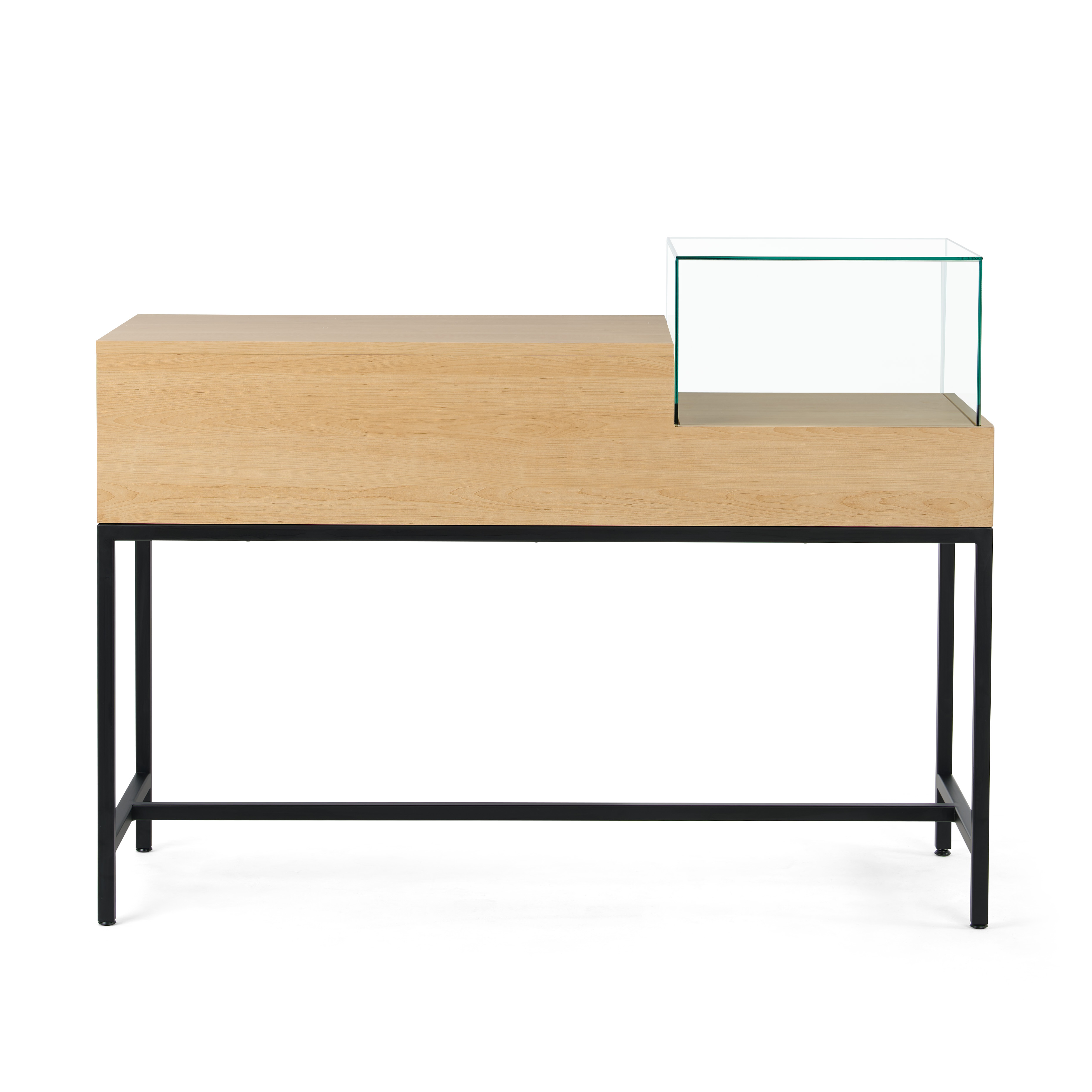 54" Retail Showcase Display Table with Tempered Glass, Locking Drawer - Maple - Image 4