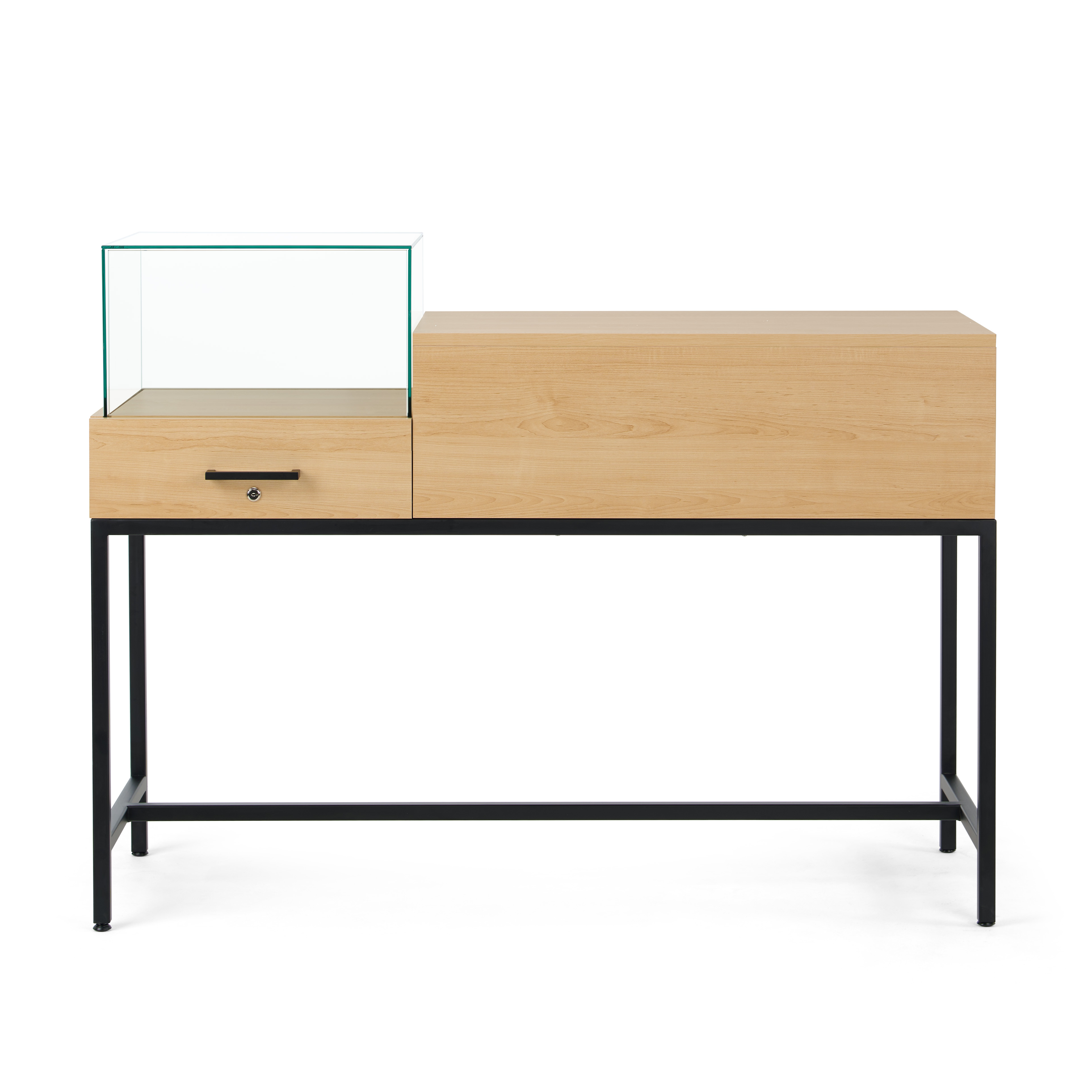 54" Retail Showcase Display Table with Tempered Glass, Locking Drawer - Maple - Image 5