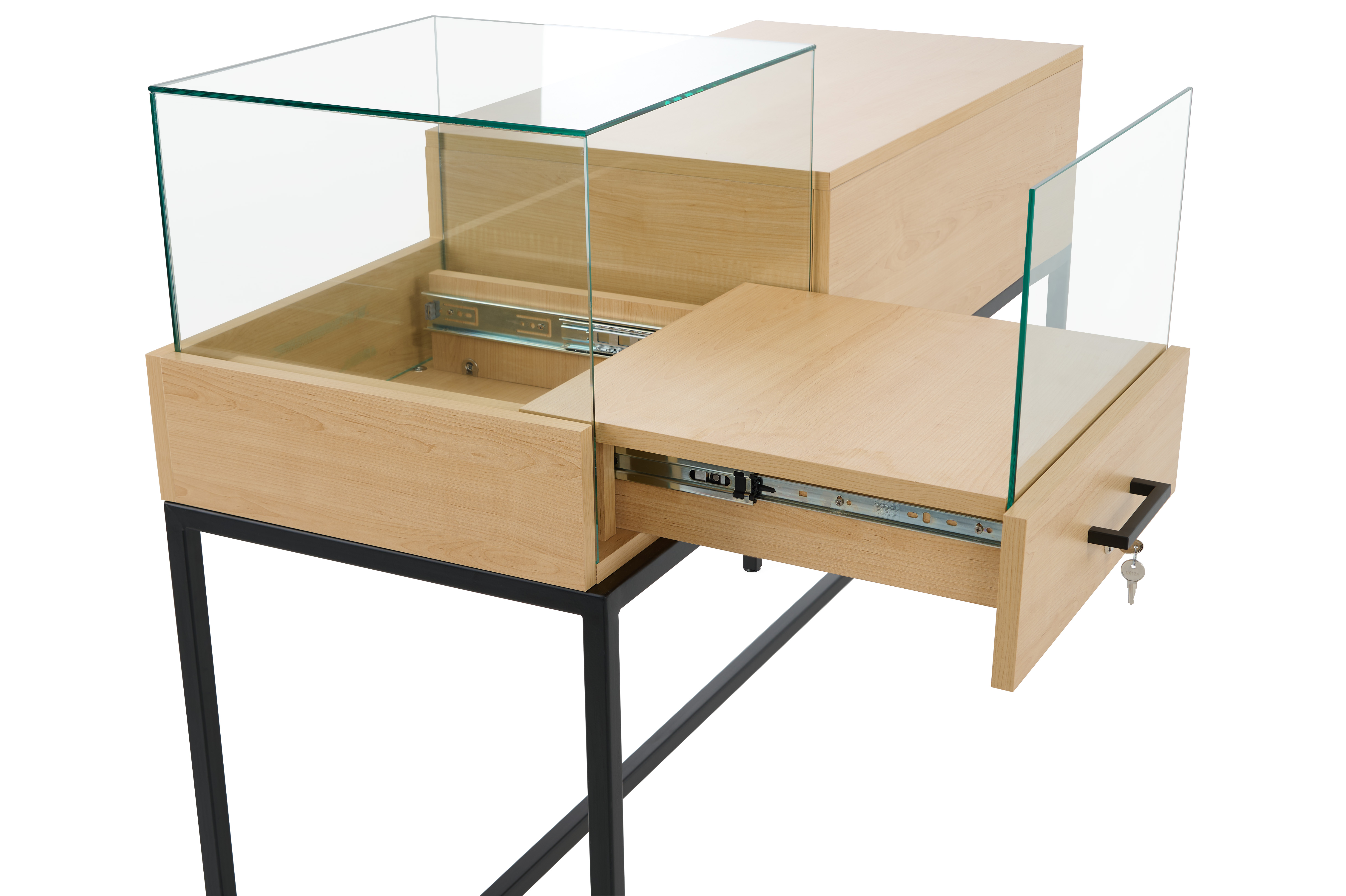 54" Retail Showcase Display Table with Tempered Glass, Locking Drawer - Maple - Image 6