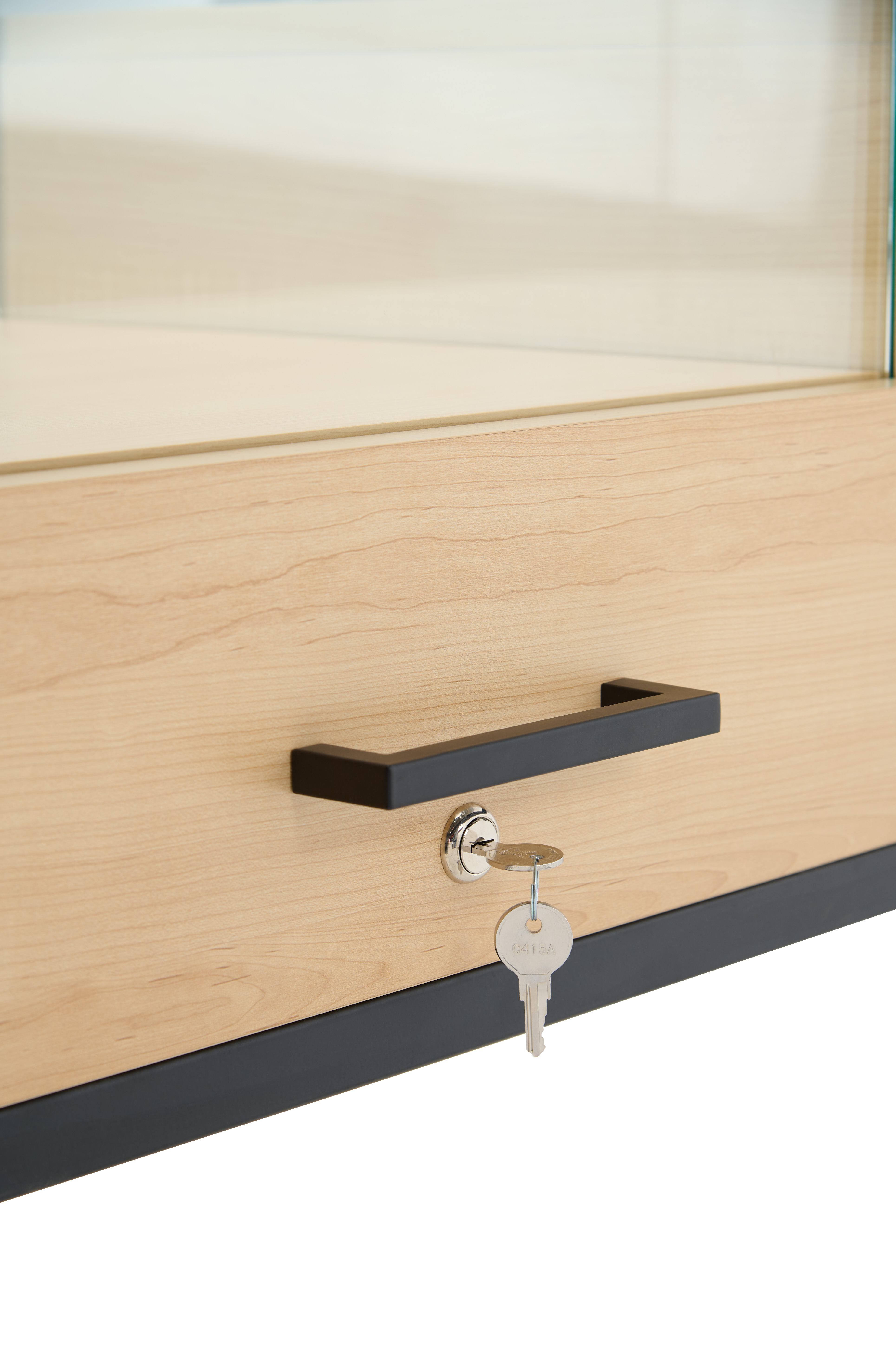 54" Retail Showcase Display Table with Tempered Glass, Locking Drawer - Maple - Image 8