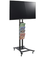 Black Plasma TV Stand with 4 Clear Literature Pockets & Casters
