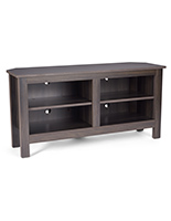 49-inch wooden TV entertainment center with non-adjustable shelves