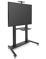 This mobile tv stand has a black finish