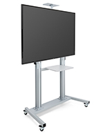 This mobile tv stand has an adjustable height of 66.5 inches to 77 inches