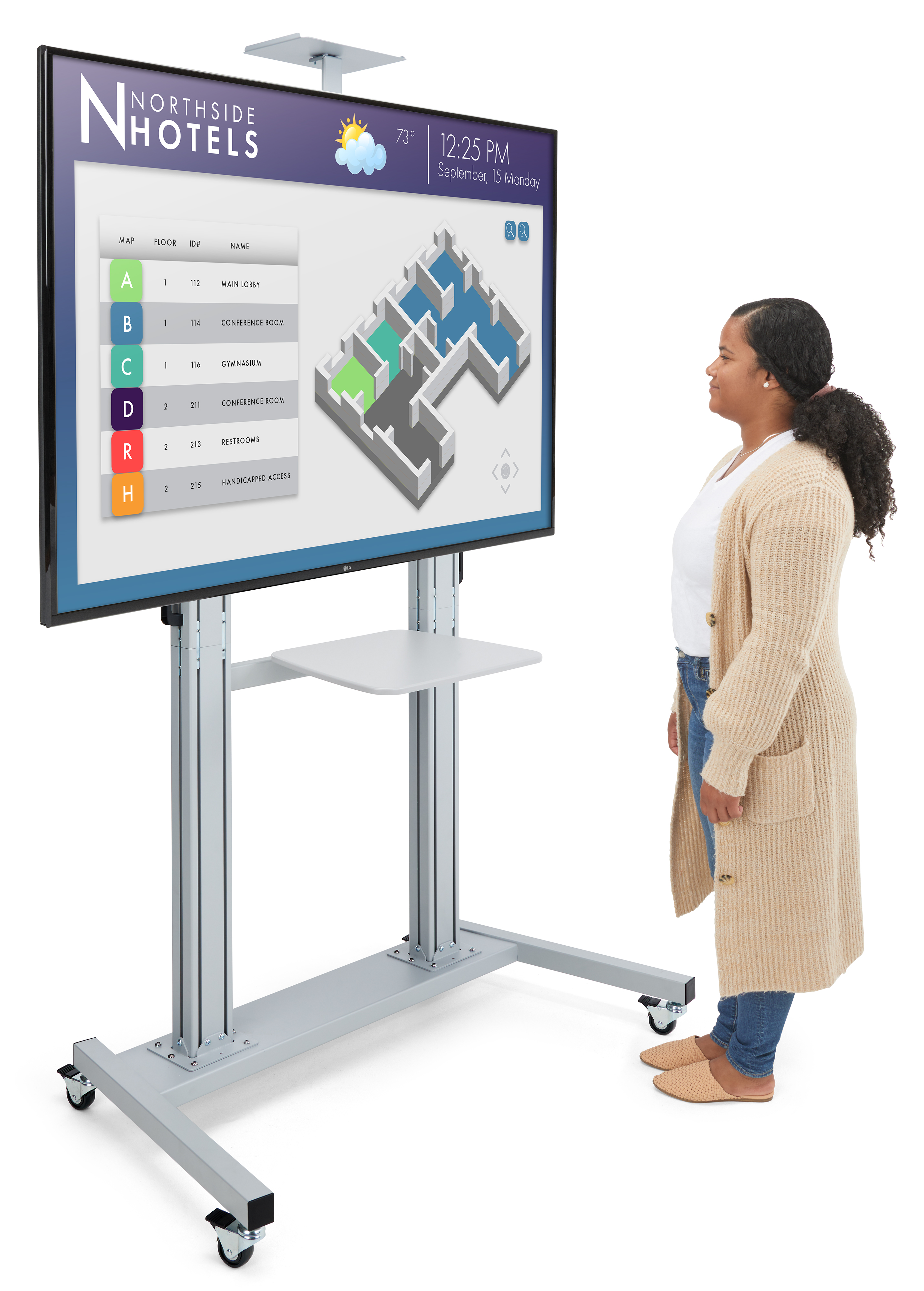 TV Stand w/ 19.6" Shelf, Fits Monitors 60" to 100", Camera Tray & Locking Wheels - Image 5