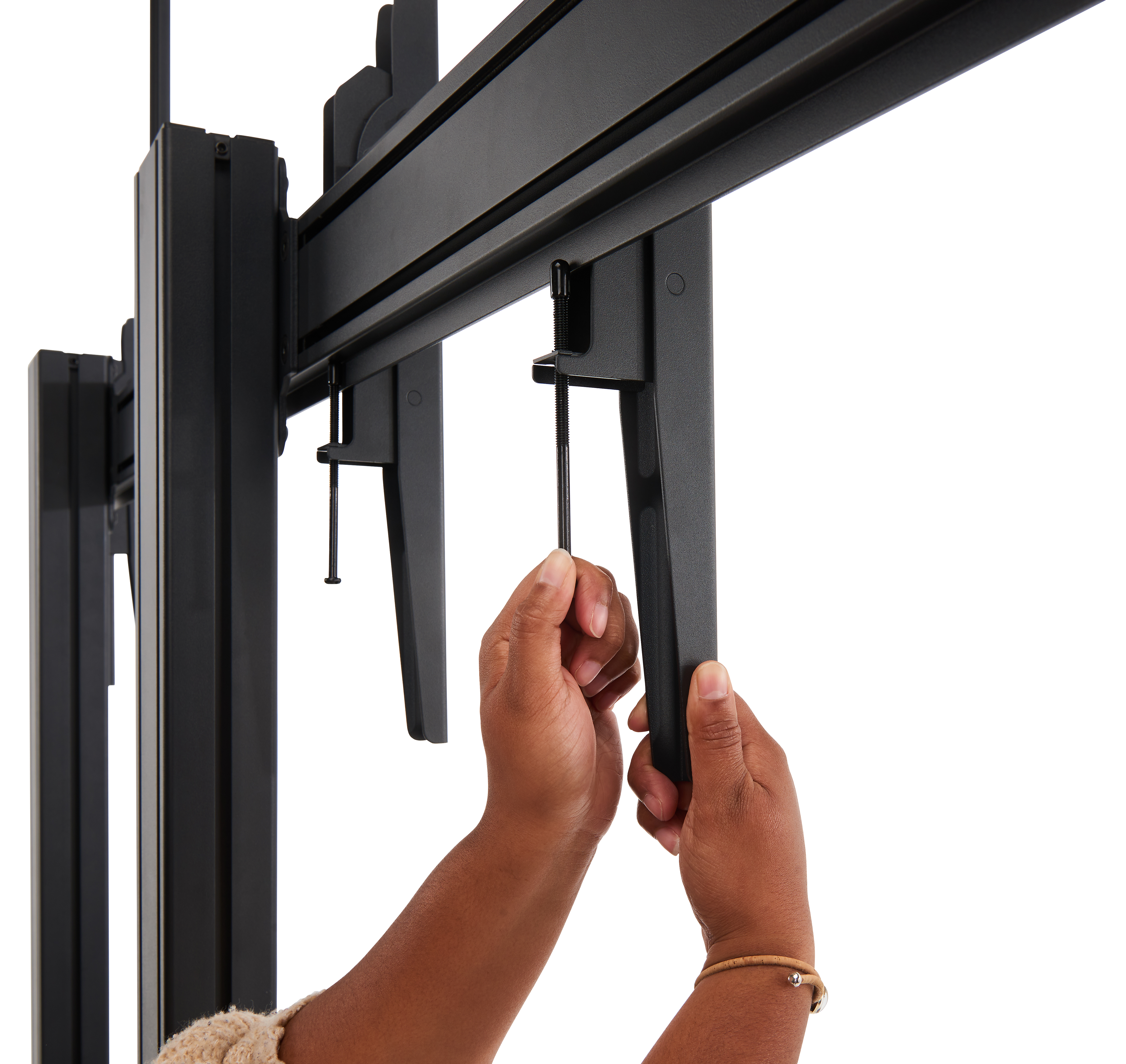 TV Stand w/ 19.8" Shelf, Fits Two 60" Monitors, Camera Tray, Locking Wheels - Black - Image 7