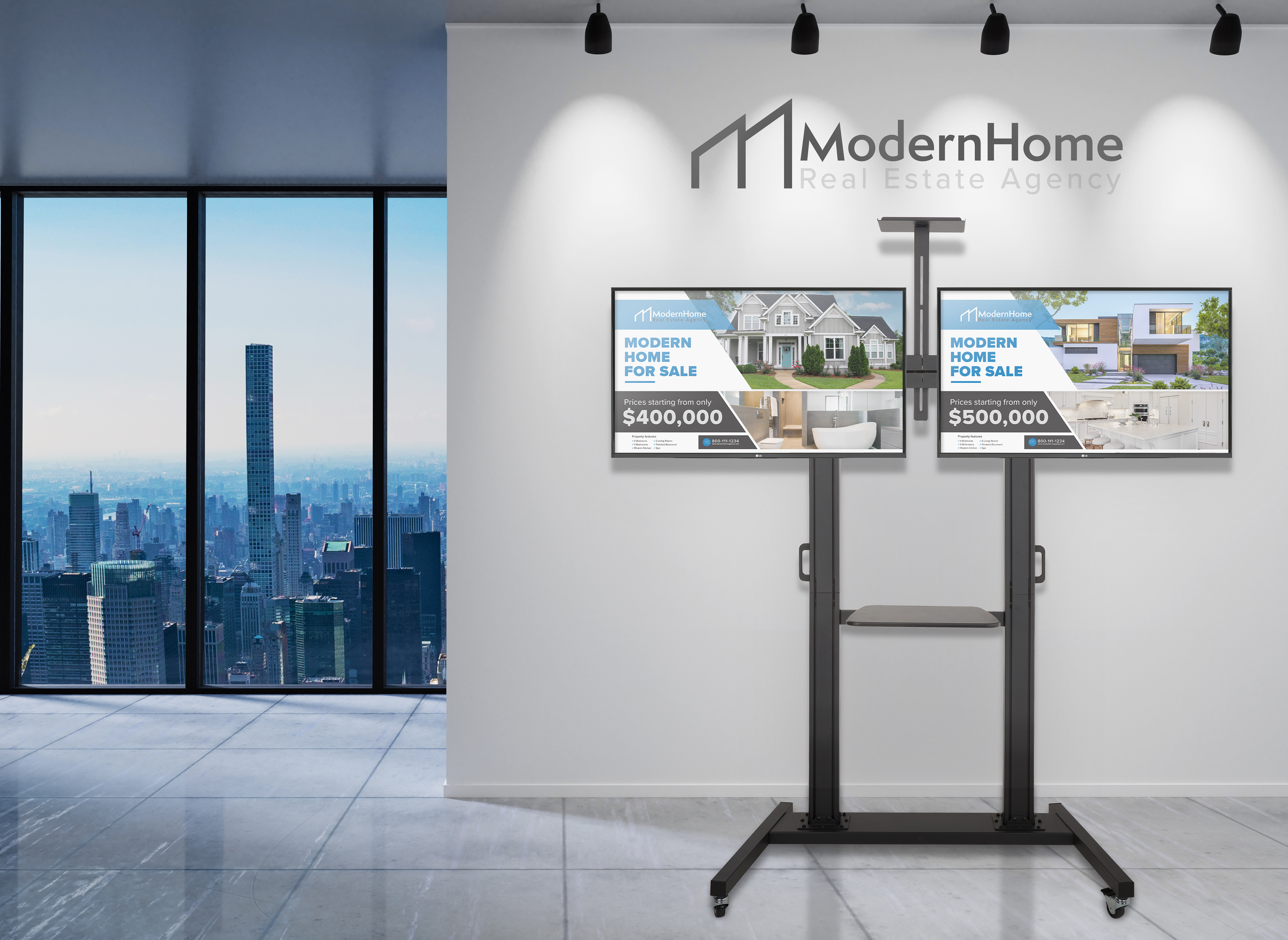Dual Screen TV Stand | Fits Two Monitors Up to 60