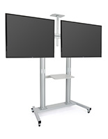 Dual screen tv stand with a silver finish