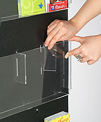 Pocket divider on wall mount brochure rack