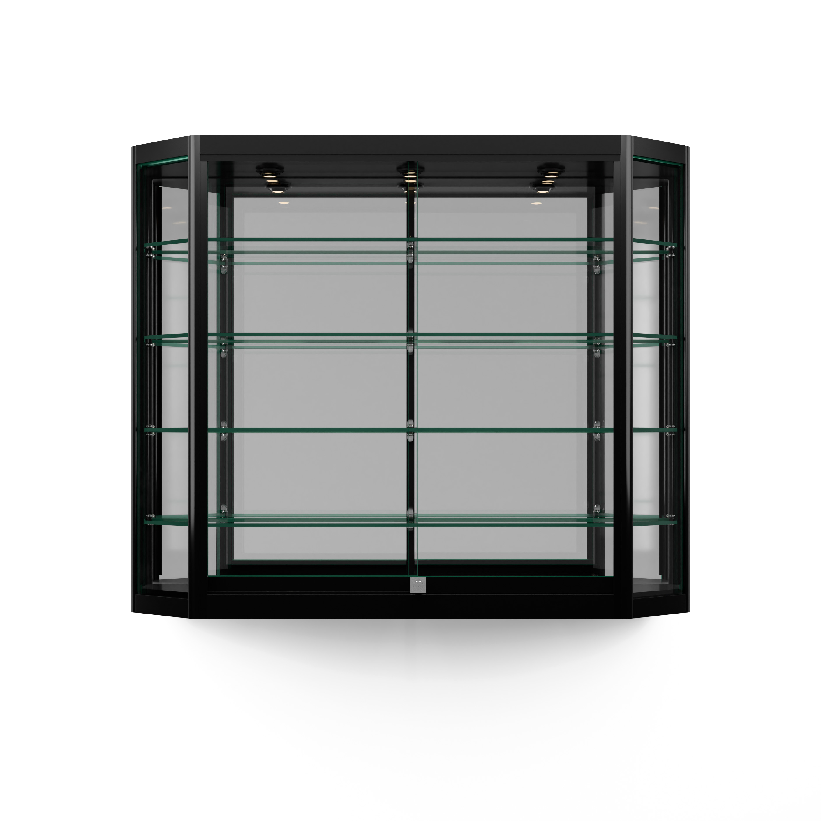 4x3 Wall Mounted Display Case w/Mirror Back & 3 Top LED Lights, Locking - Black - Image 6