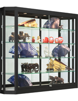 Wall Mounted LED Display Case, Sliding Glass Doors
