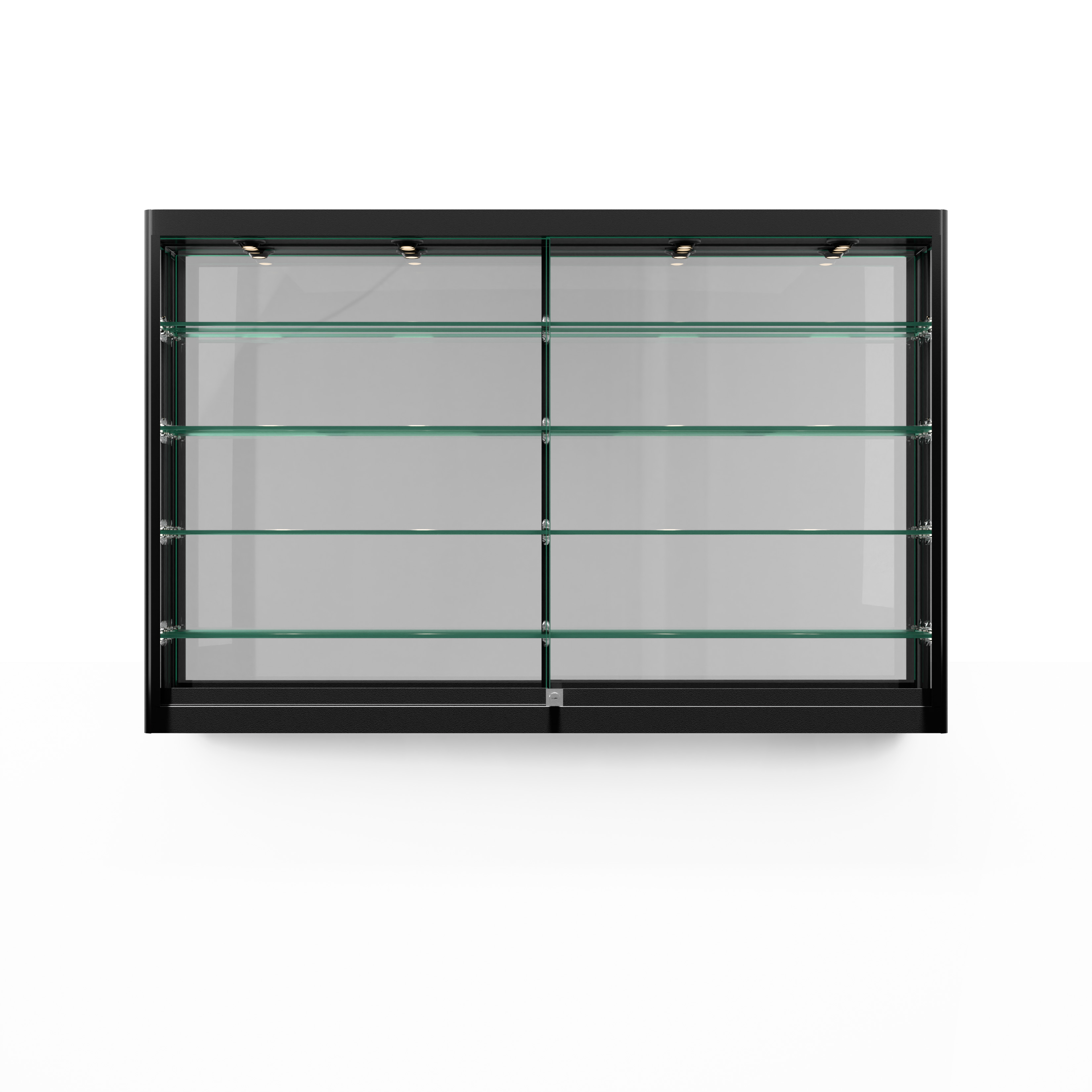 5ft. Wall Mounted Display Case w/4 Top LED Lights & Mirror Back, Locking - Black - Image 4