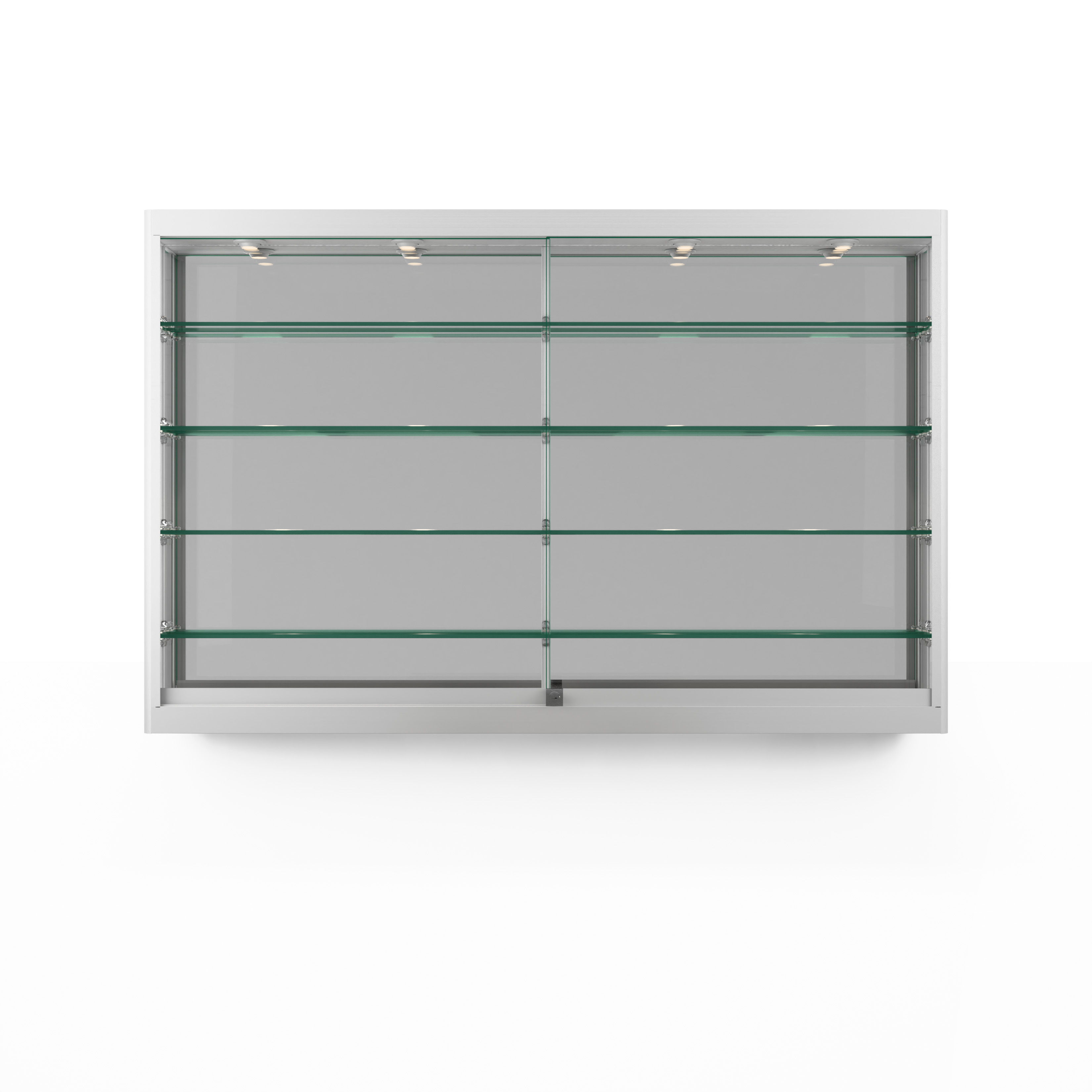 5ft. Wall Mounted Display Case w/4 Top LED Lights & Mirror Back, Locking - Silver - Image 4