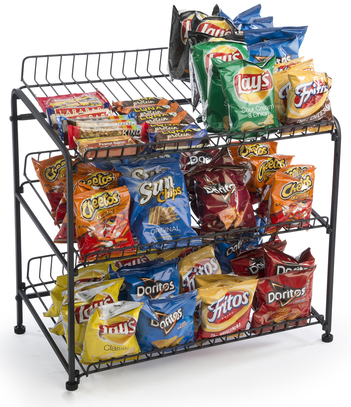 3-Tiered Wire Rack Display, Tabletop, 22"w Open Shelves - Black