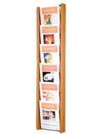 6 tiered wooden hanging magazine literature rack with medium oak finish