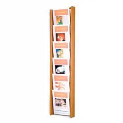 6 tiered wooden hanging magazine literature rack with stacked pockets