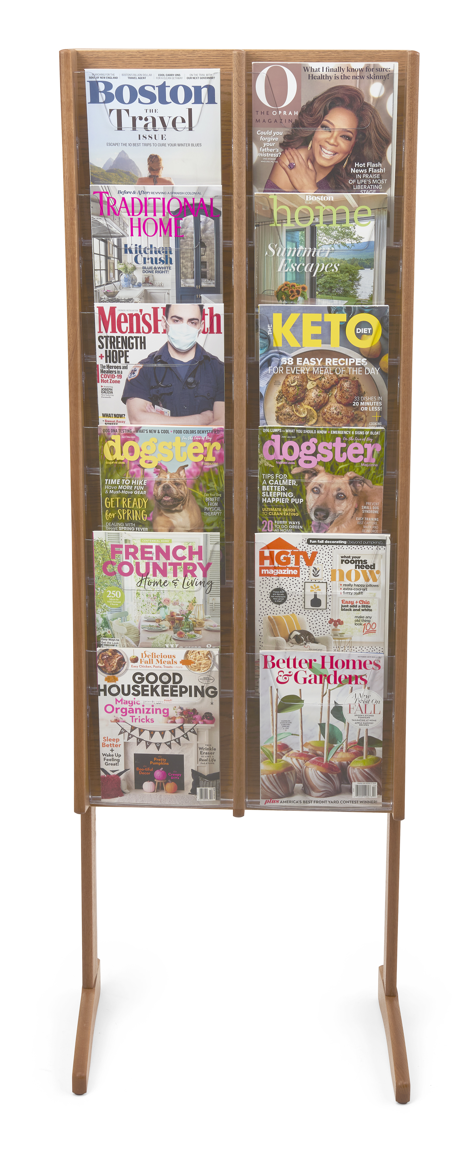 Magazine Rack Covered Medium Oak Magazine Rack | 12 Pockets & Acrylic Front | Displays2Go