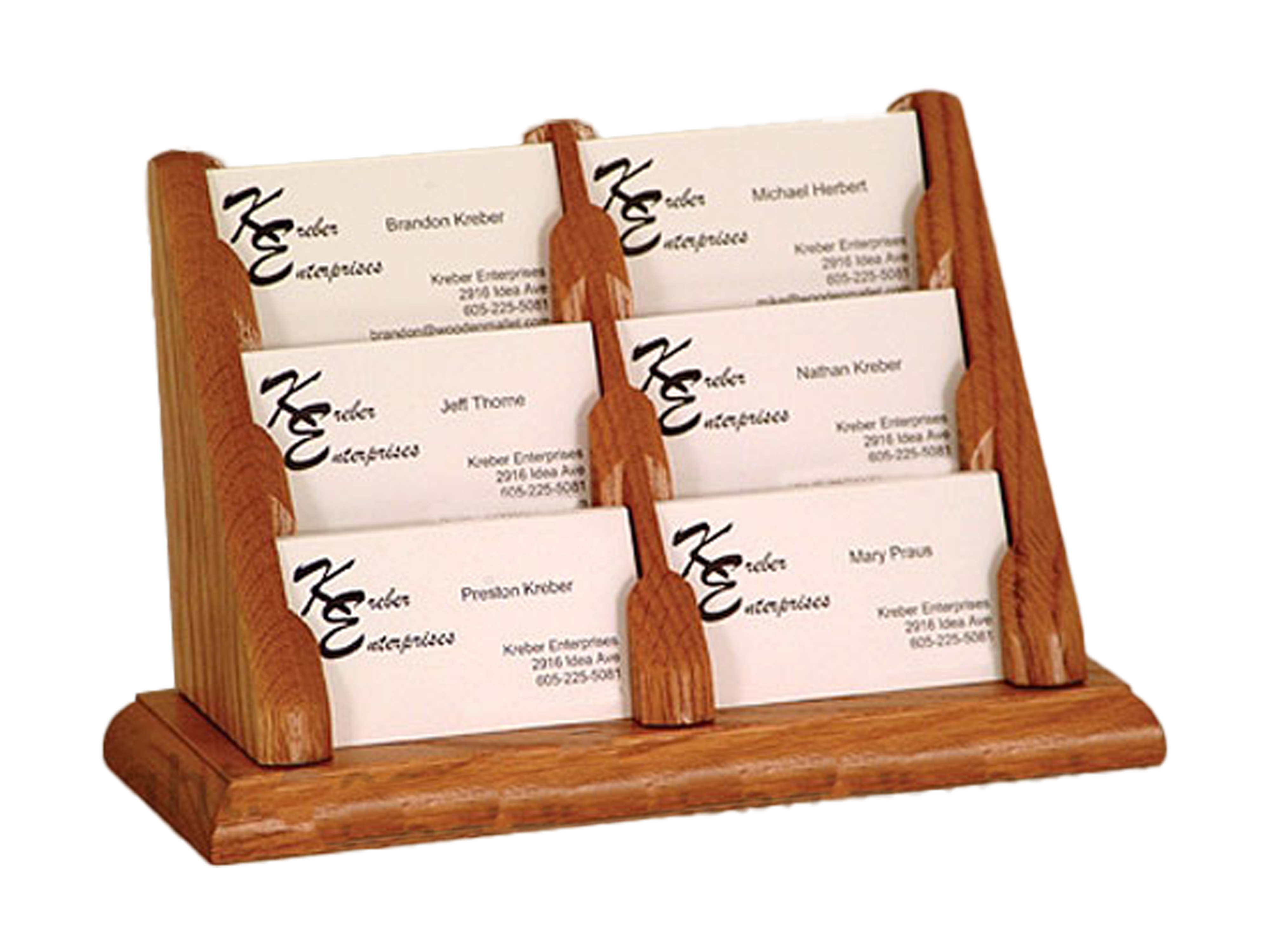 Wood Office Card Holder | Medium Oak Color | (6) Pockets